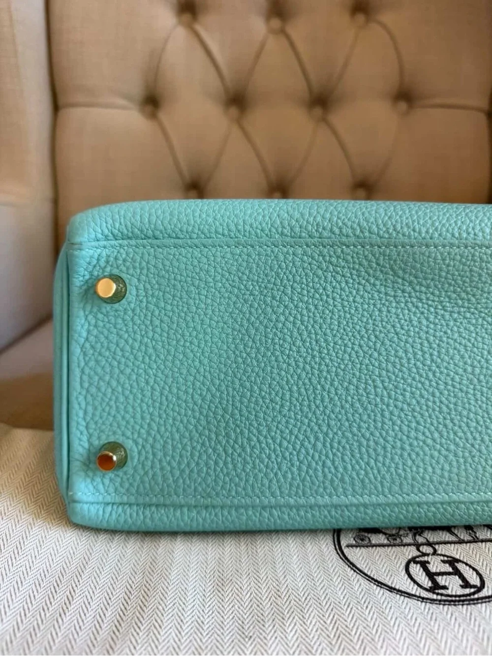Hermes Kelly 28 Blue Atoll Togo GHW with Twilly & Rodeo Charm Authentic - Picture 5 of 11